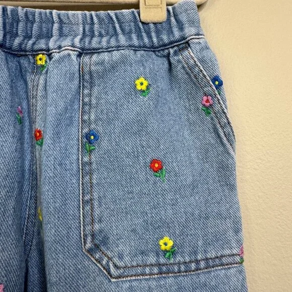 MINI BODEN Flower Jeans Girls 7-8 Embroidered Denim Blue Jean Pull On - Picture 4 of 8